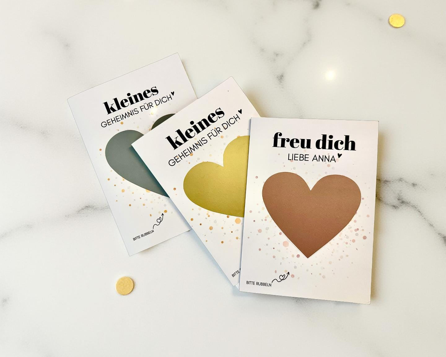 Personalisierte Rubbelkarte mit Rubbelherz und Deinem Text | Klappkarte A6 | Gutschein | Herz in gold, silber, roségold