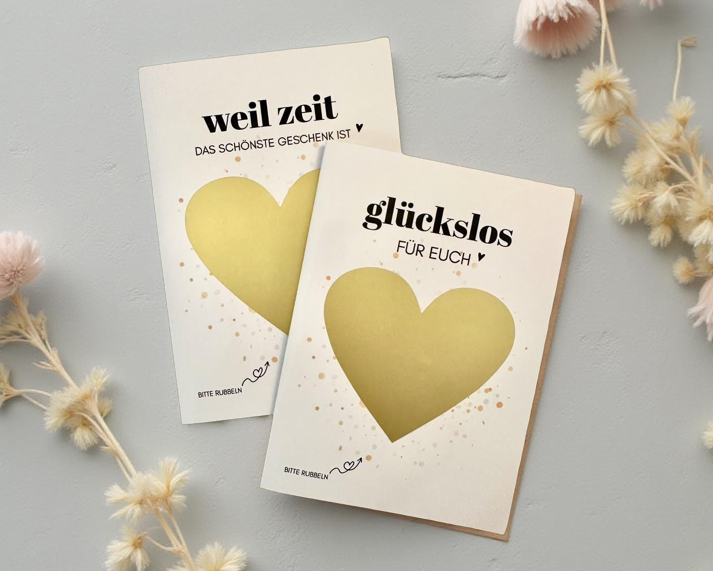 Personalisierte Rubbelkarte mit Rubbelherz und Deinem Text | Klappkarte A6 | Gutschein | Herz in gold