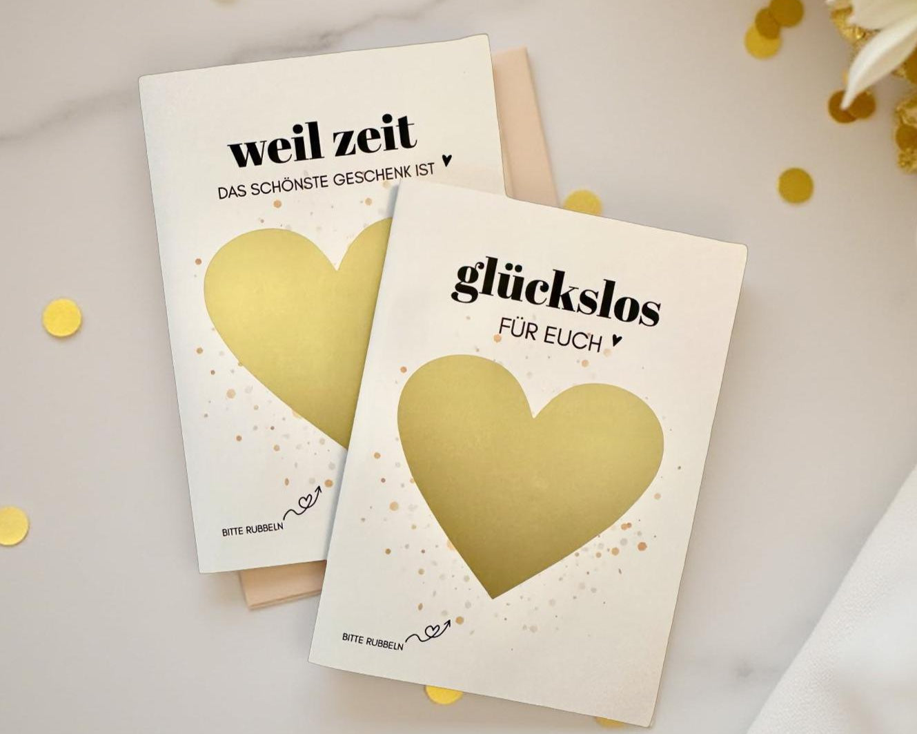 Personalisierte Rubbelkarte mit Rubbelherz und Deinem Text | Klappkarte A6 | Gutschein | Herz in gold
