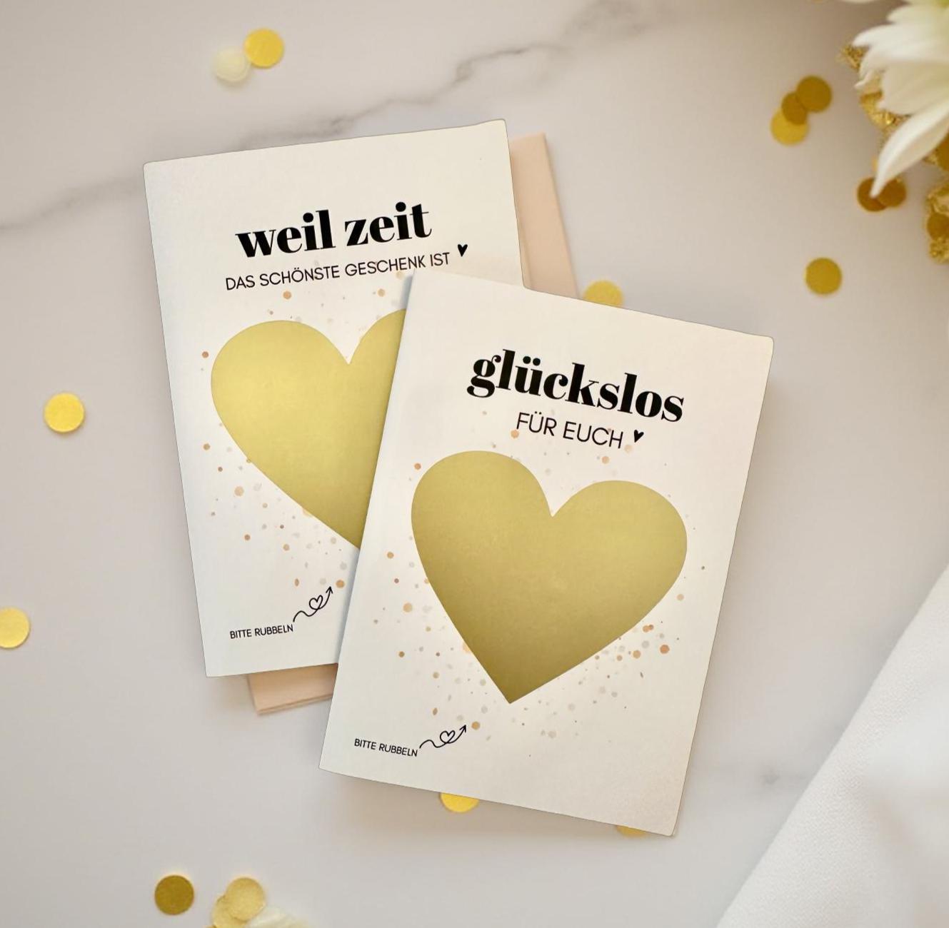 Personalisierte Rubbelkarte mit Rubbelherz und Deinem Text | Klappkarte A6 | Gutschein | Herz in gold