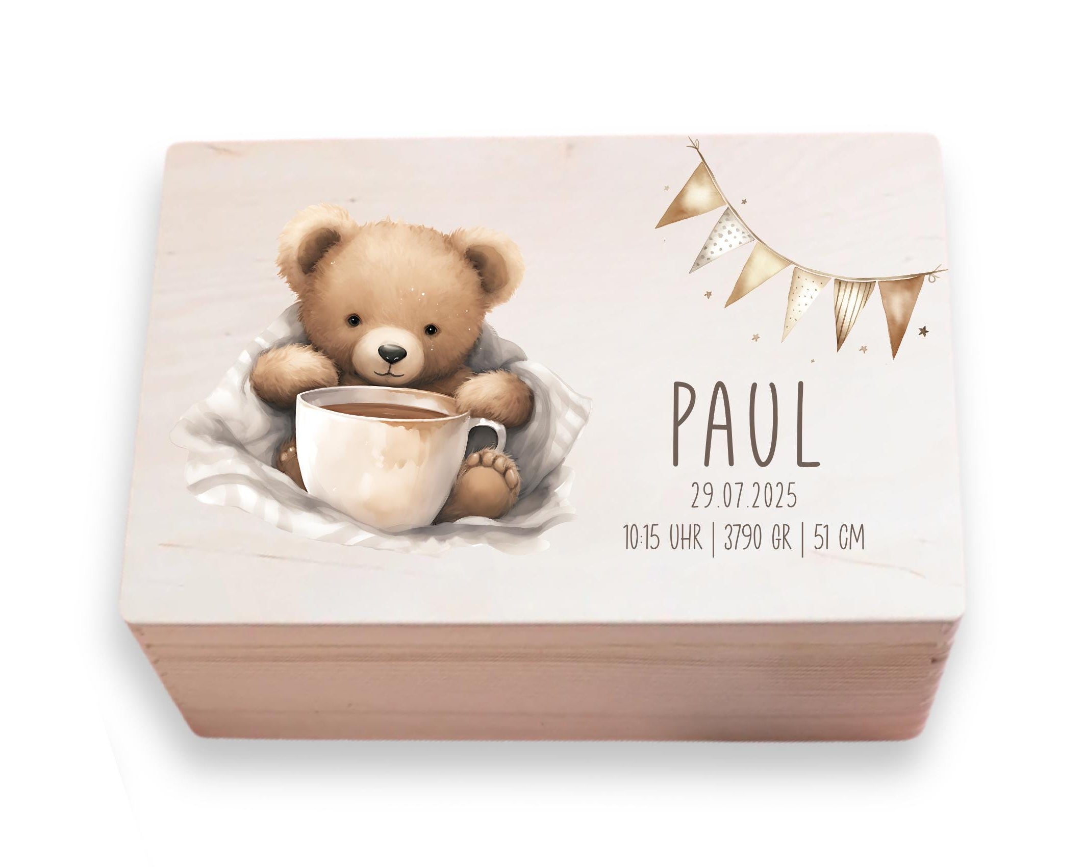Erinnerungskiste | personalisiert | Baby | Teddy-Motiv | Holz Erinnerungsbox | Babygeschenk | Taufgeschenk | Geschenkidee zur Geburt