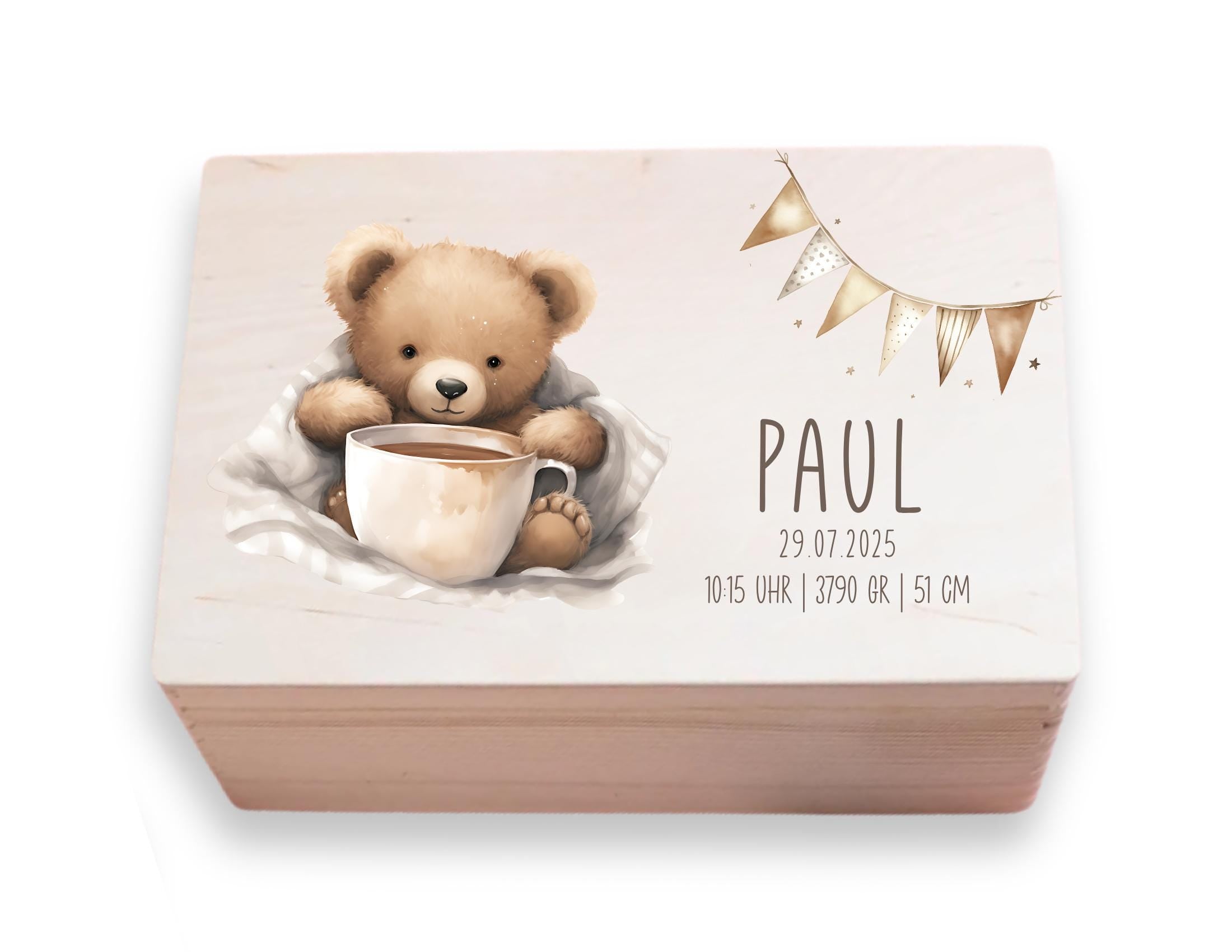 Erinnerungskiste | personalisiert | Baby | Teddy-Motiv | Holz Erinnerungsbox | Babygeschenk | Taufgeschenk | Geschenkidee zur Geburt