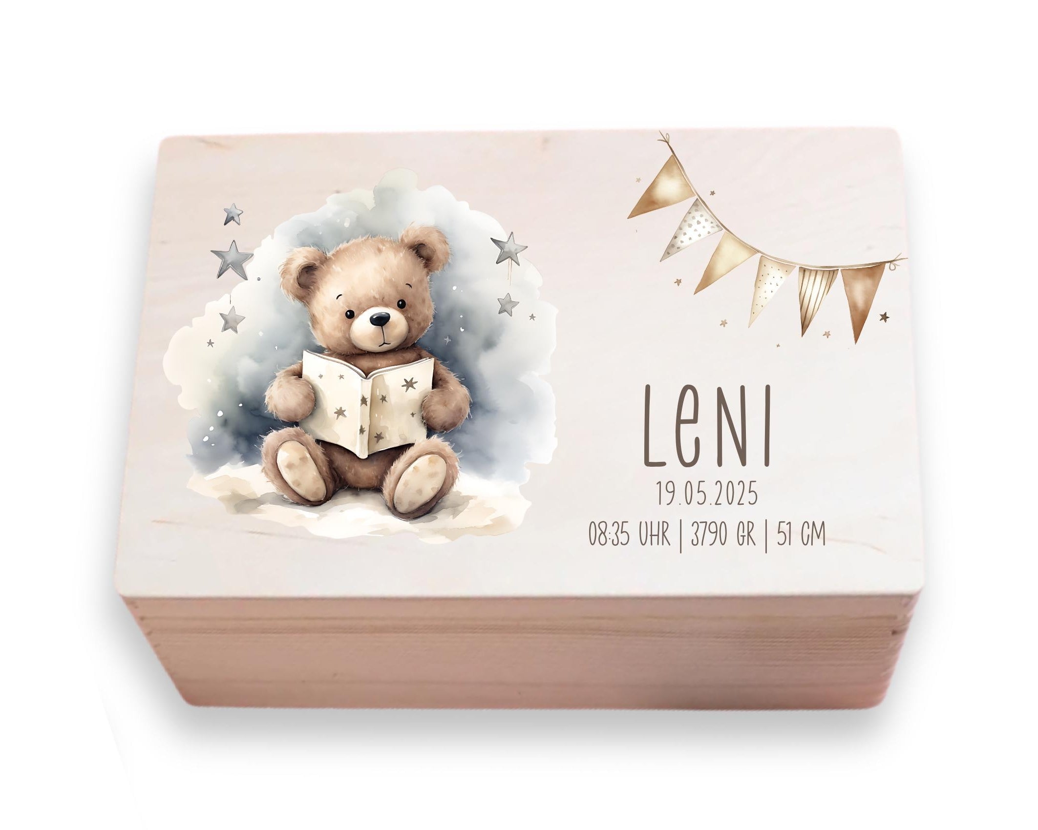 Erinnerungskiste | personalisiert | Baby | Teddy-Motiv | Holz Erinnerungsbox | Babygeschenk | Taufgeschenk | Geschenkidee zur Geburt