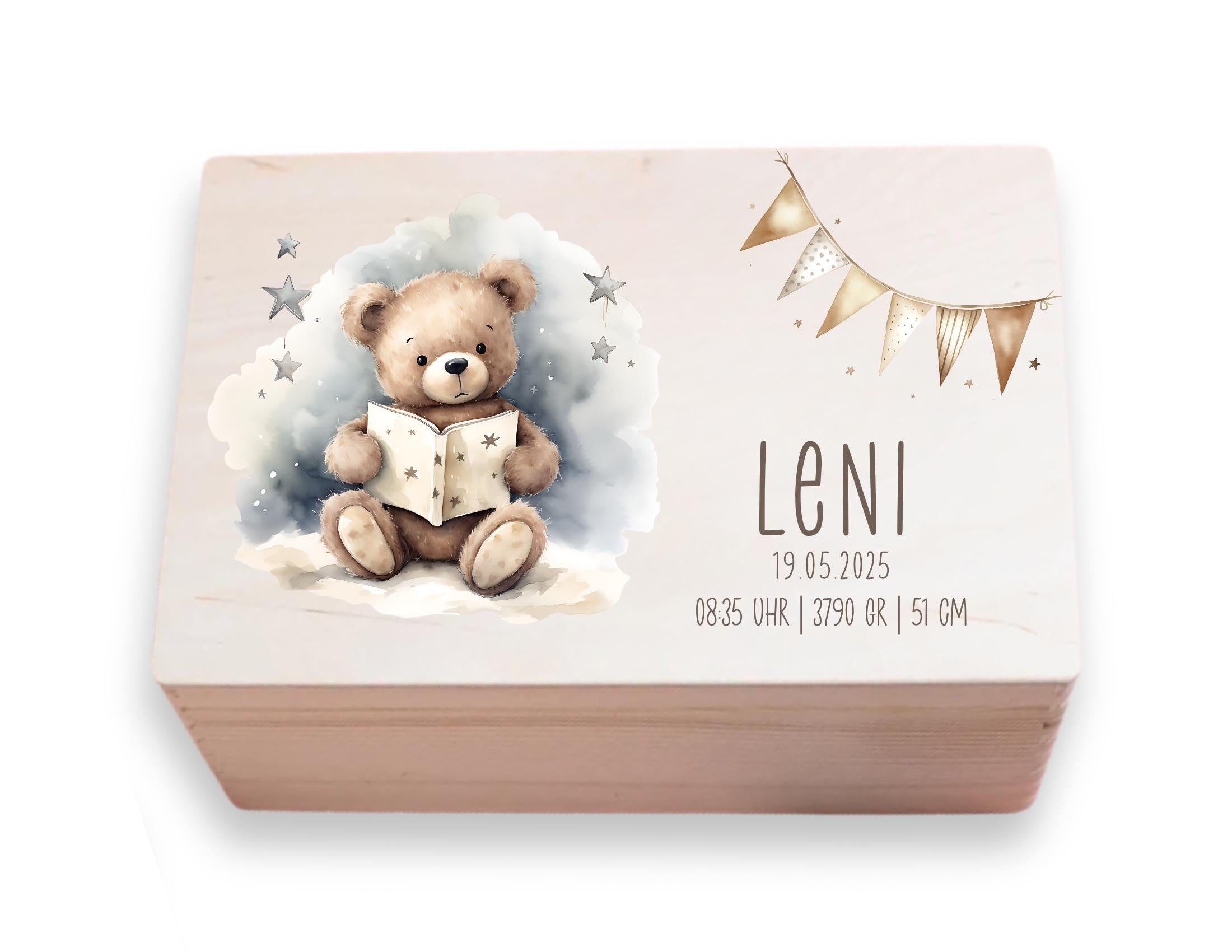 Erinnerungskiste | personalisiert | Baby | Teddy-Motiv | Holz Erinnerungsbox | Babygeschenk | Taufgeschenk | Geschenkidee zur Geburt