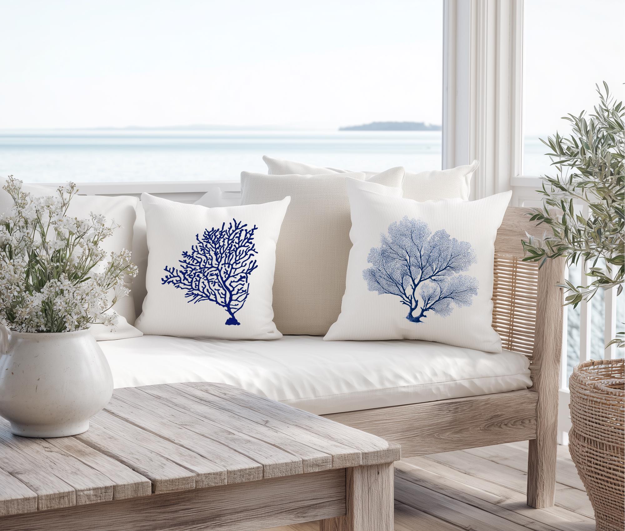 Kissen | Beach House Hamptons Style | 40 x 40 cm | Strandhaus | Beach Coastal Living | Koralle blau weiß