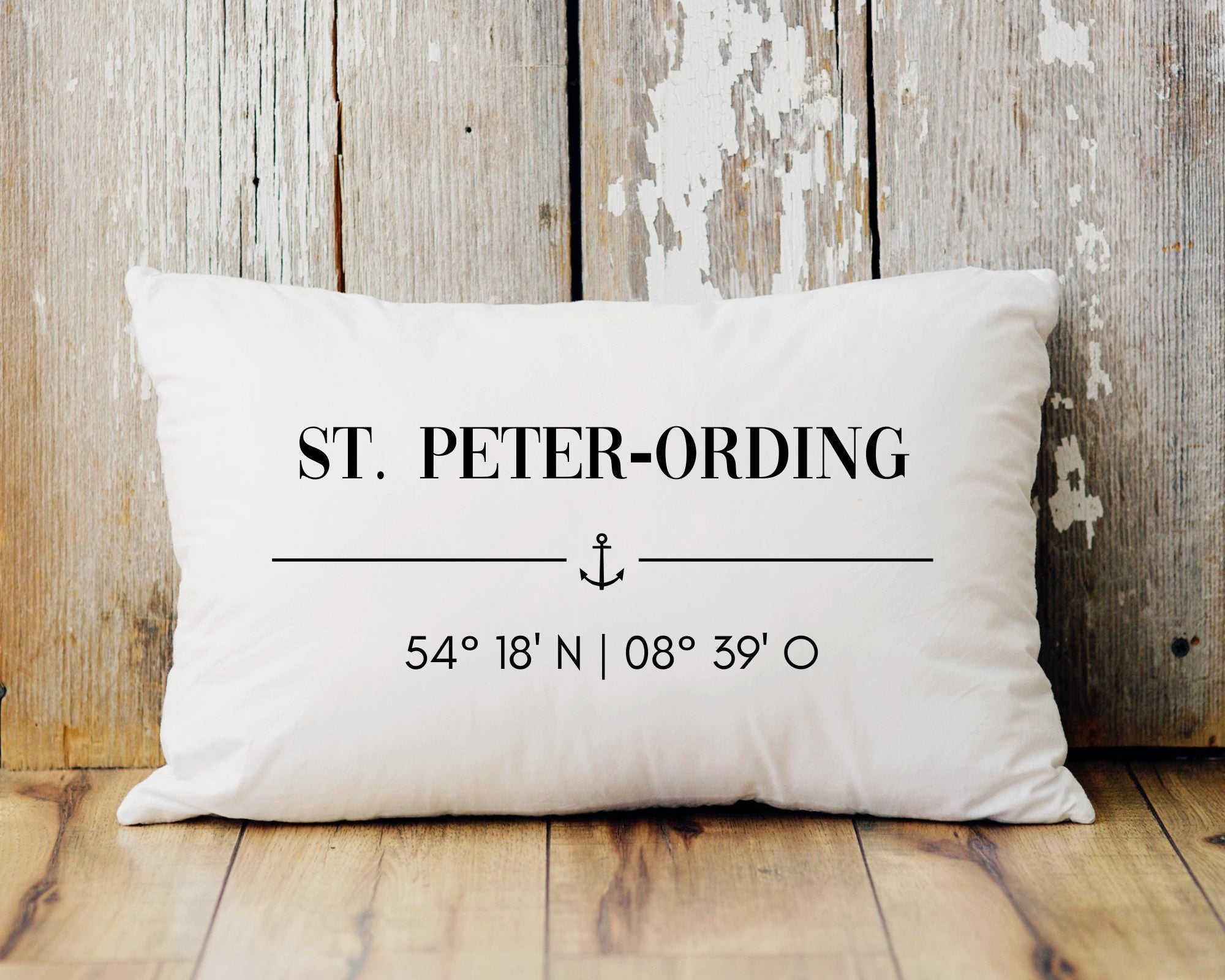 St. Peter-Ording Kissen 30x50 | maritimes Dekokissen Nordsee | Canvas Beige mit Anker & Koordinaten | SPO Geschenk
