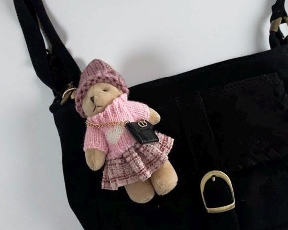 Bag Charm Teddy Fashion | Anhänger Tasche oder Schlüssel | Taschenschmuck Taschenanhänger | Bärchen rosa oder schwarzes Kleid Strickmütze