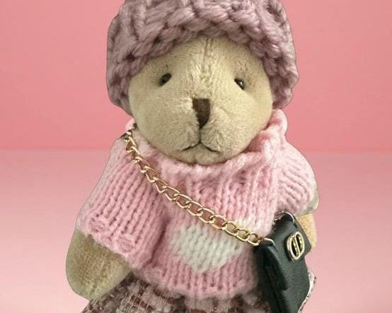 Bag Charm Teddy Fashion | Anhänger Tasche oder Schlüssel | Taschenschmuck Taschenanhänger | Bärchen rosa oder schwarzes Kleid Strickmütze
