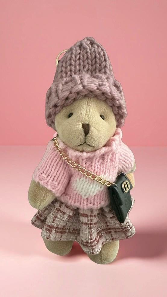 Bag Charm Teddy Fashion | Anhänger Tasche oder Schlüssel | Taschenschmuck Taschenanhänger | Bärchen rosa oder schwarzes Kleid Strickmütze