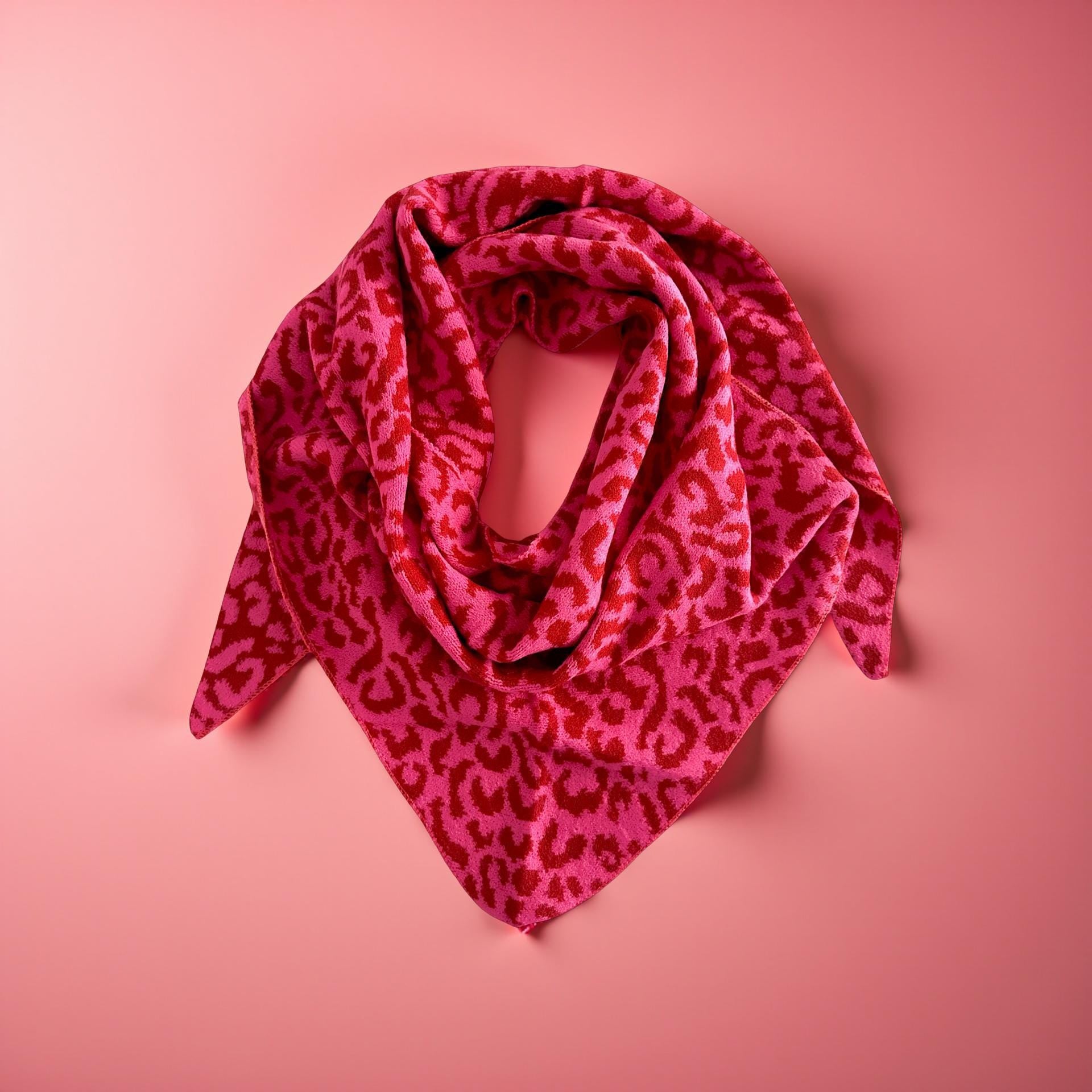 Leo Schal | Dreieckstuch pink und weinrot im Leomuster | 180 x 120 cm | Strick Viscose