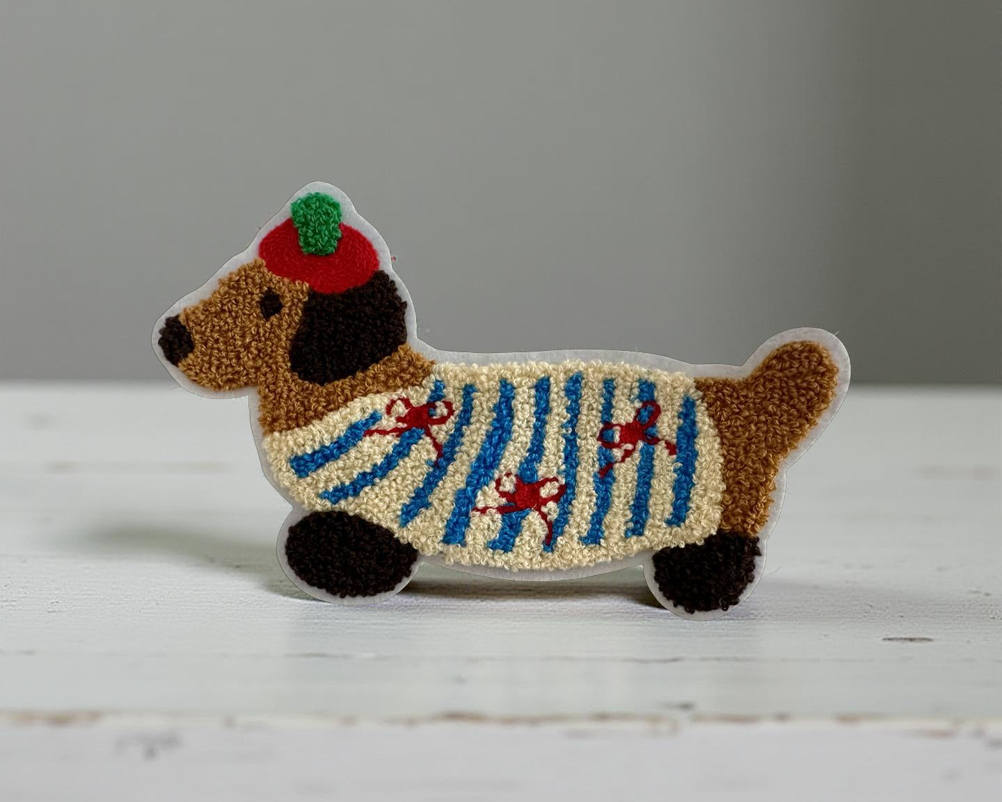 Dackel Patch XXL | großes Stick Motiv zum Aufnähen | Chenille Hundepatch Aufnäher