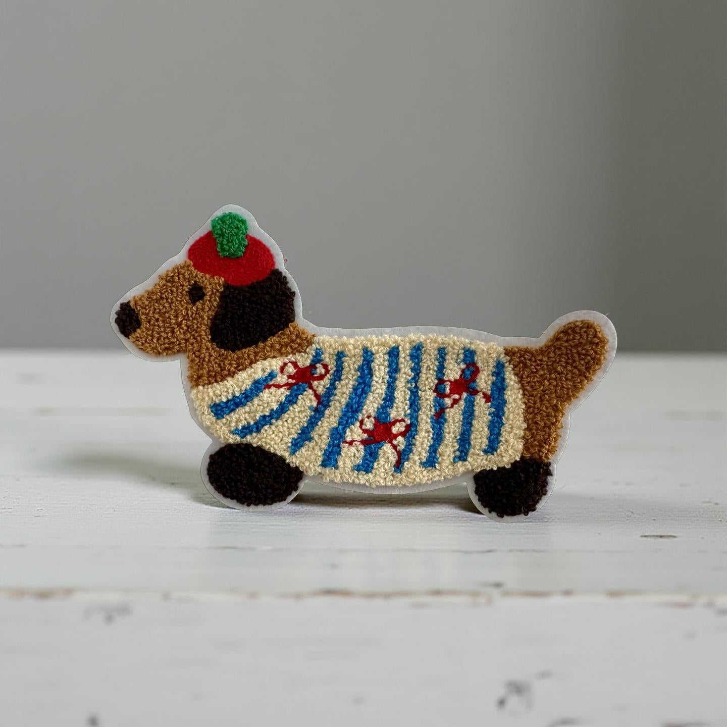 Dackel Patch XXL | großes Stick Motiv zum Aufnähen | Chenille Hundepatch Aufnäher