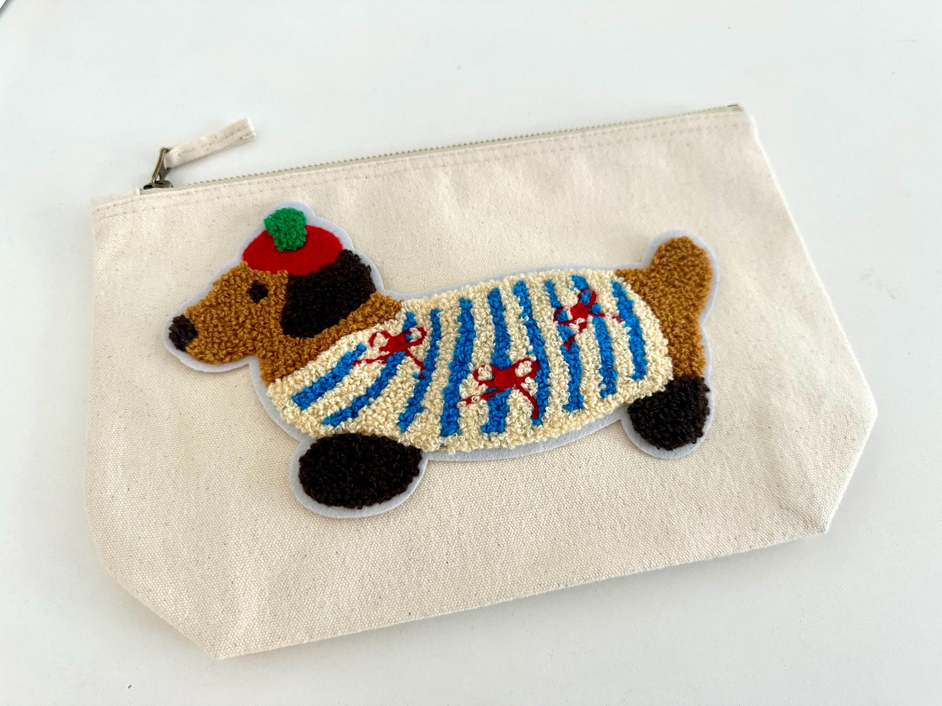 Dackel Patch XXL | großes Stick Motiv zum Aufnähen | Chenille Hundepatch Aufnäher