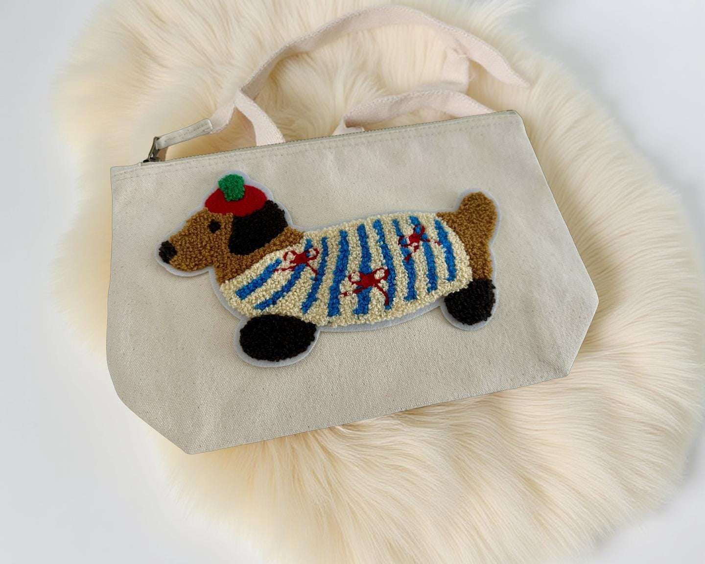 Dackel Patch XXL | großes Stick Motiv zum Aufnähen | Chenille Hundepatch Aufnäher