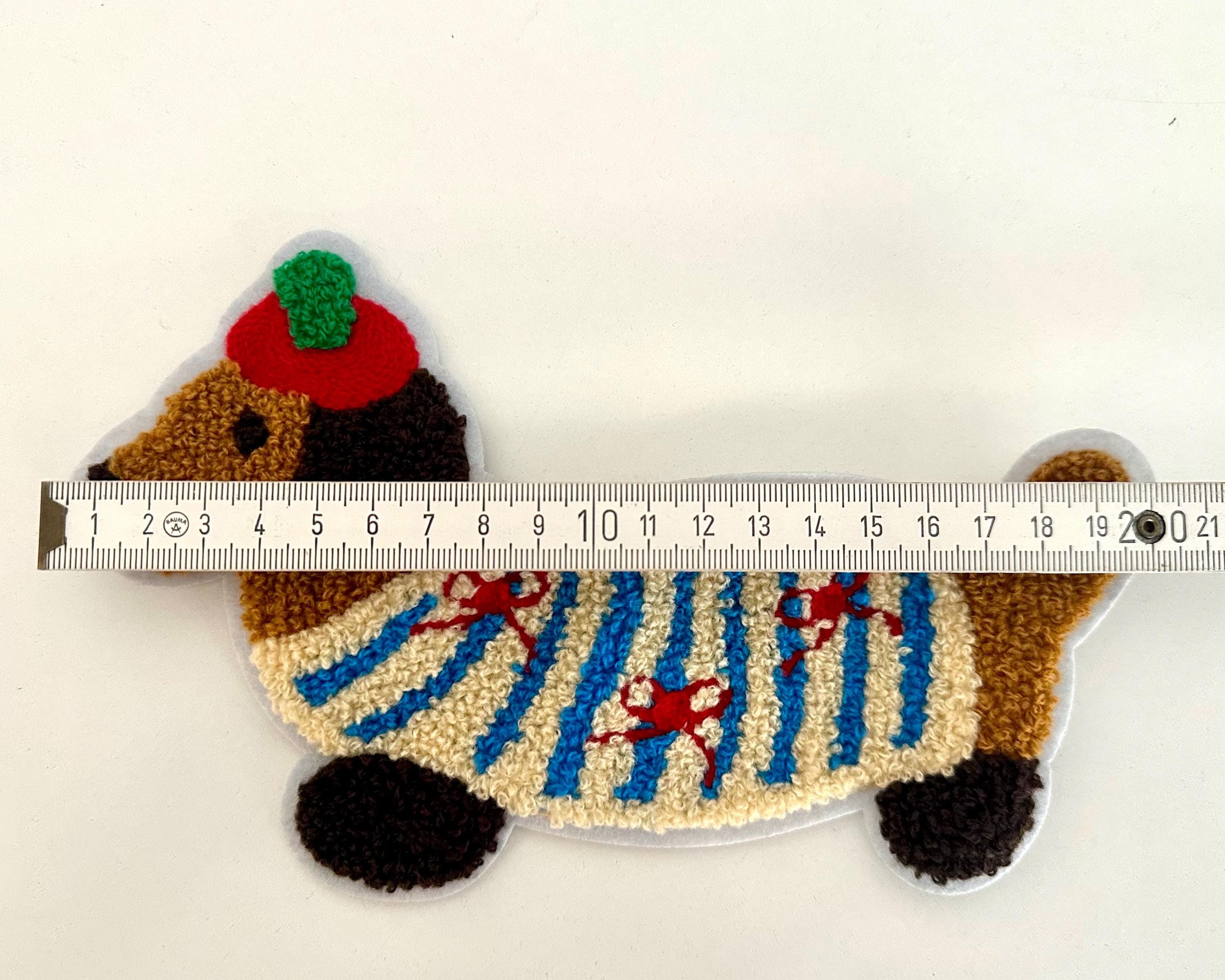 Dackel Patch XXL | großes Stick Motiv zum Aufnähen | Chenille Hundepatch Aufnäher