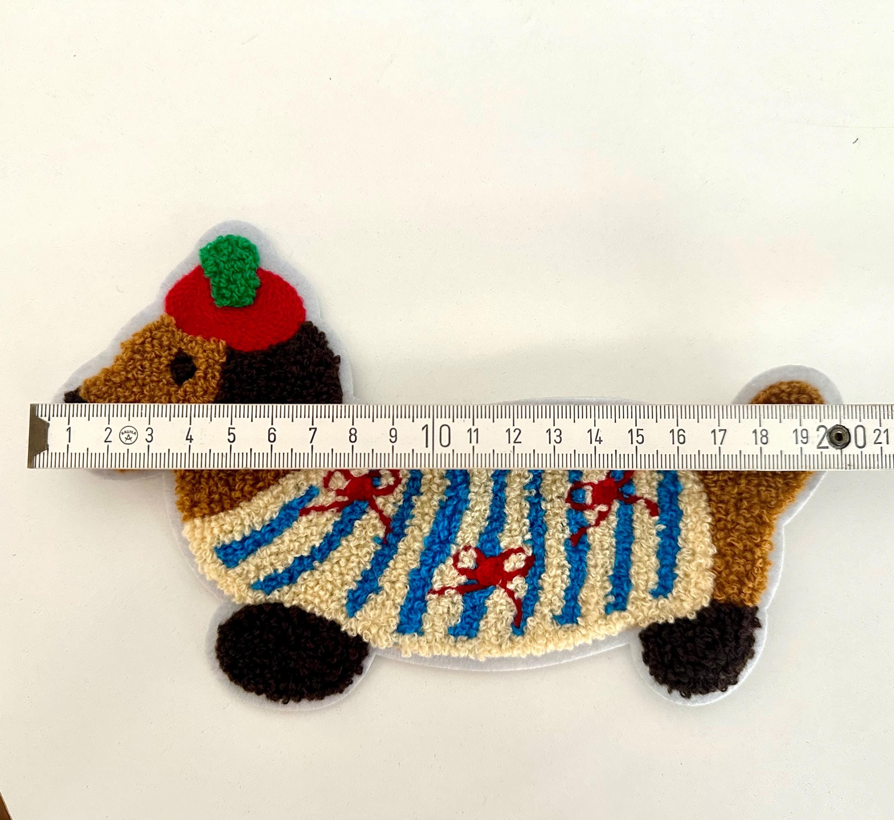 Dackel Patch XXL | großes Stick Motiv zum Aufnähen | Chenille Hundepatch Aufnäher