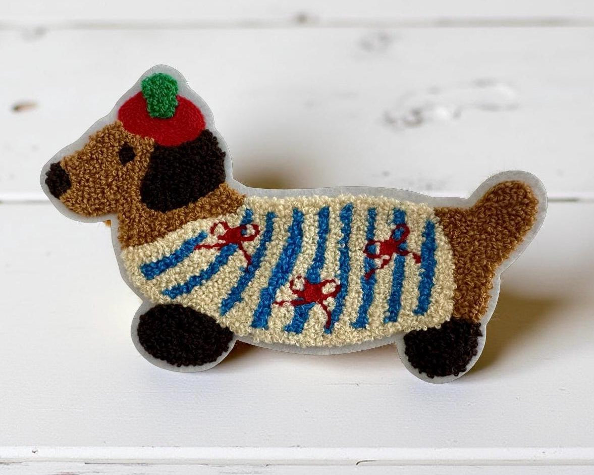 Dackel Patch XXL | großes Stick Motiv zum Aufnähen | Chenille Hundepatch Aufnäher