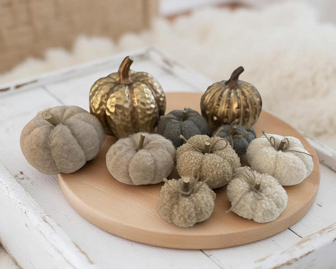 Deko Kürbisse | Stoff mit Holz | verschiedene Größen und Materialien | Boucle Filz Keramik Halloween Herbst Dekoration