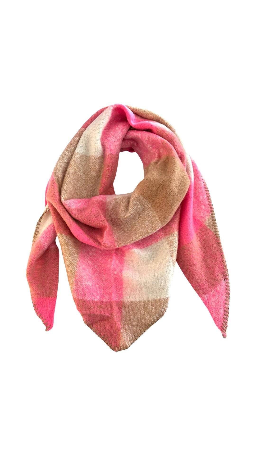 Schal | Dreieckstuch beige, pink & rosa | 170 x 115 cm