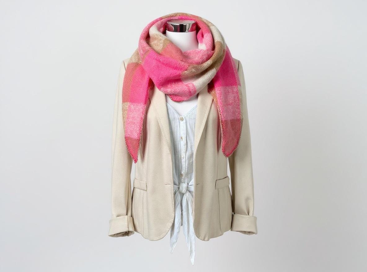 Schal | Dreieckstuch beige, pink & rosa | 170 x 115 cm