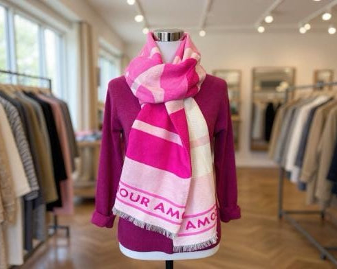 Breiter Schal AMOUR in Rosa, weiß und pink| Viskose | Webschal Tuch Stola | 180 x 70 cm