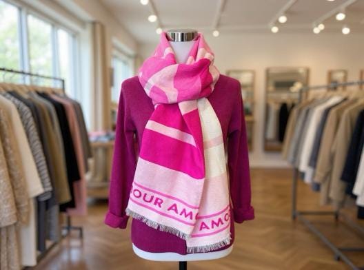 Breiter Schal AMOUR in Rosa, weiß und pink| Viskose | Webschal Tuch Stola | 180 x 70 cm