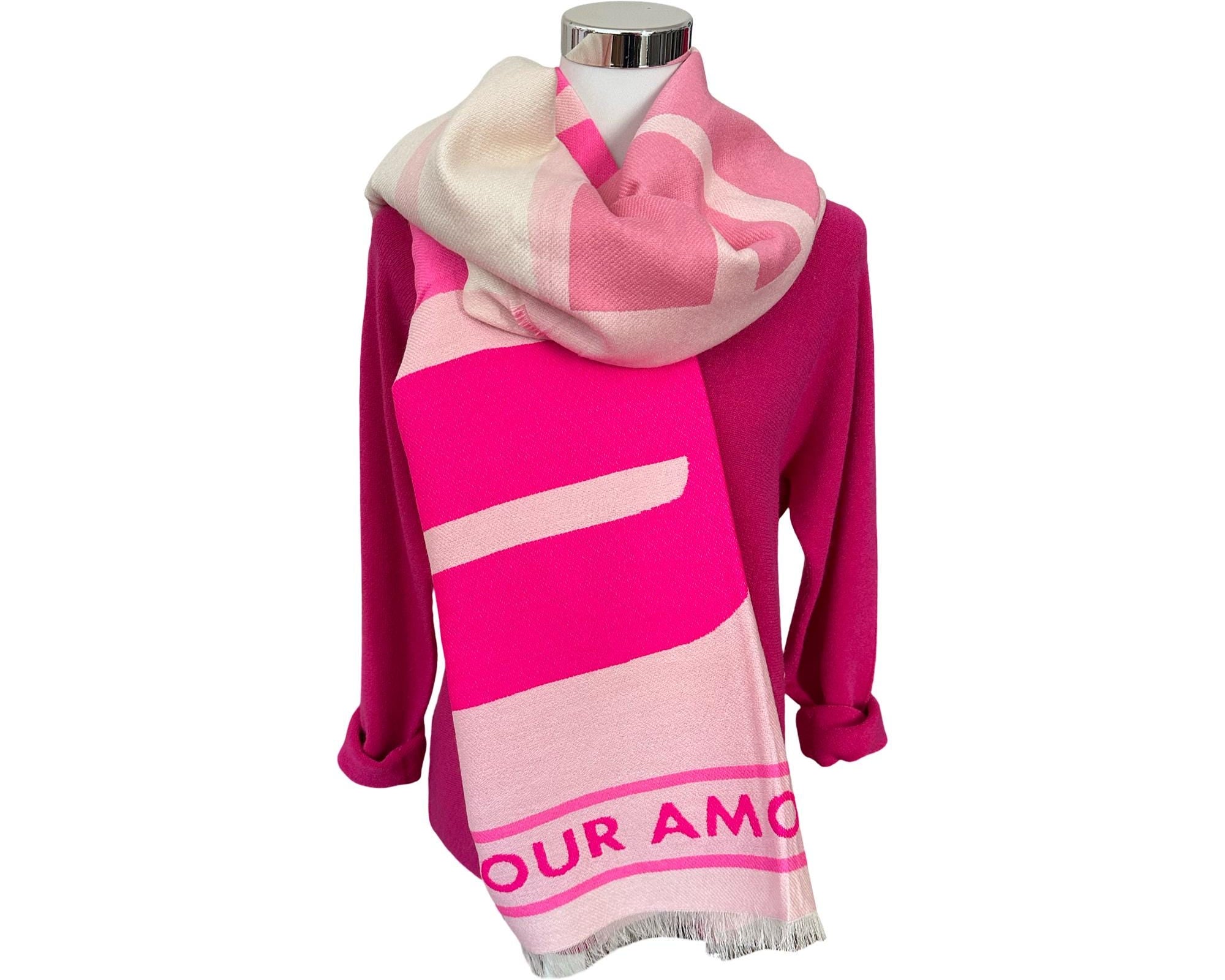 Breiter Schal AMOUR in Rosa, weiß und pink| Viskose | Webschal Tuch Stola | 180 x 70 cm