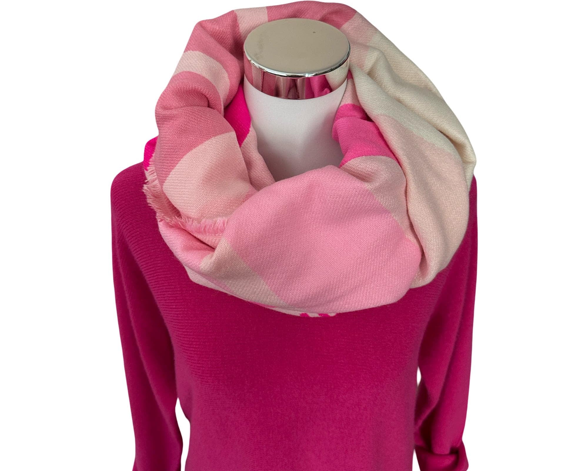 Breiter Schal AMOUR in Rosa, weiß und pink| Viskose | Webschal Tuch Stola | 180 x 70 cm