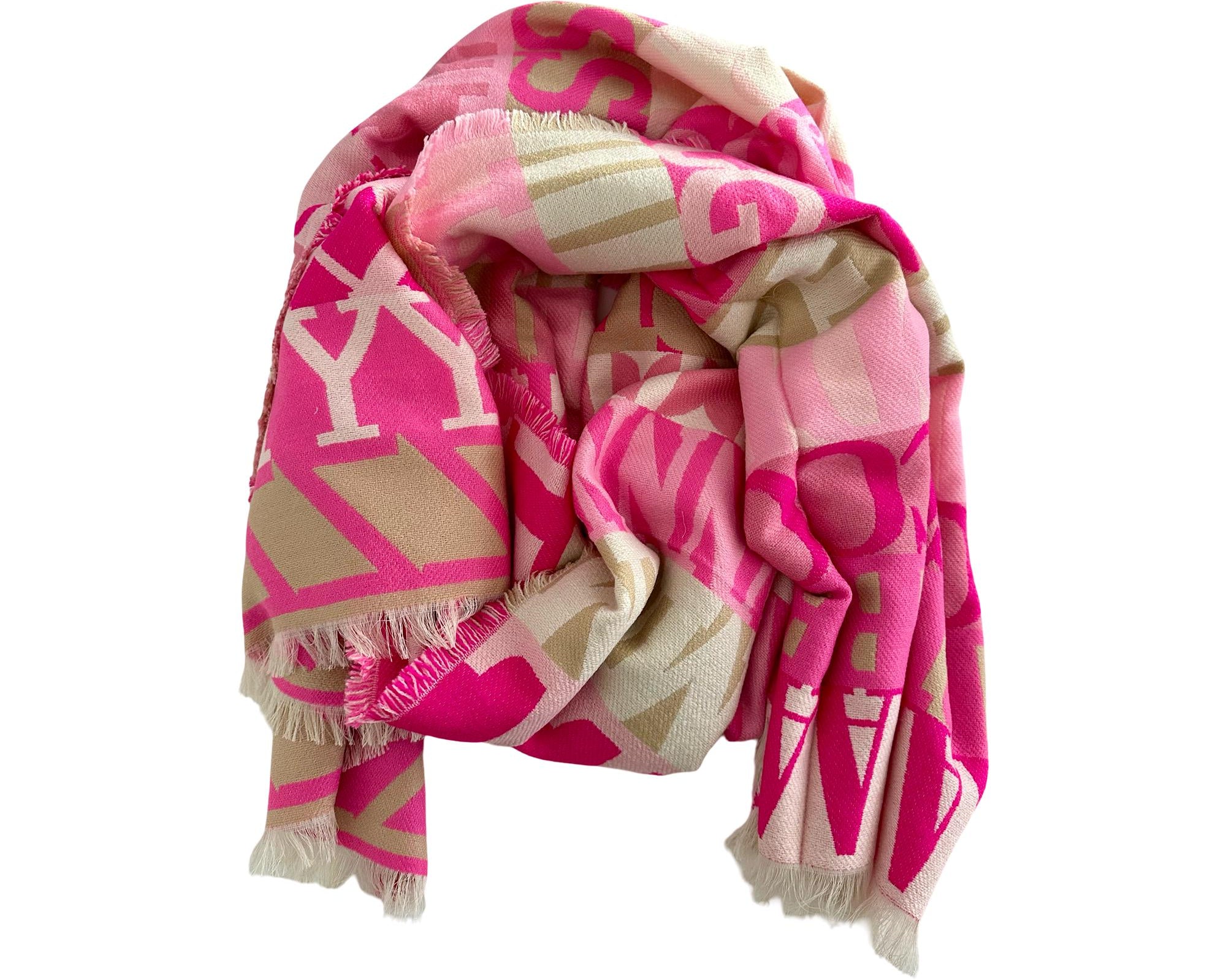 Breiter Schal Alphabet Buchstaben in Rosa, weiß und pink| Viskose | Webschal Tuch Stola | 180 x 70 cm