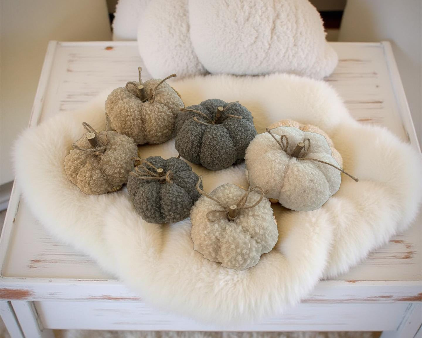 Deko Kürbisse | Stoff mit Holz | verschiedene Größen und Materialien | Boucle Filz Keramik Halloween Herbst Dekoration