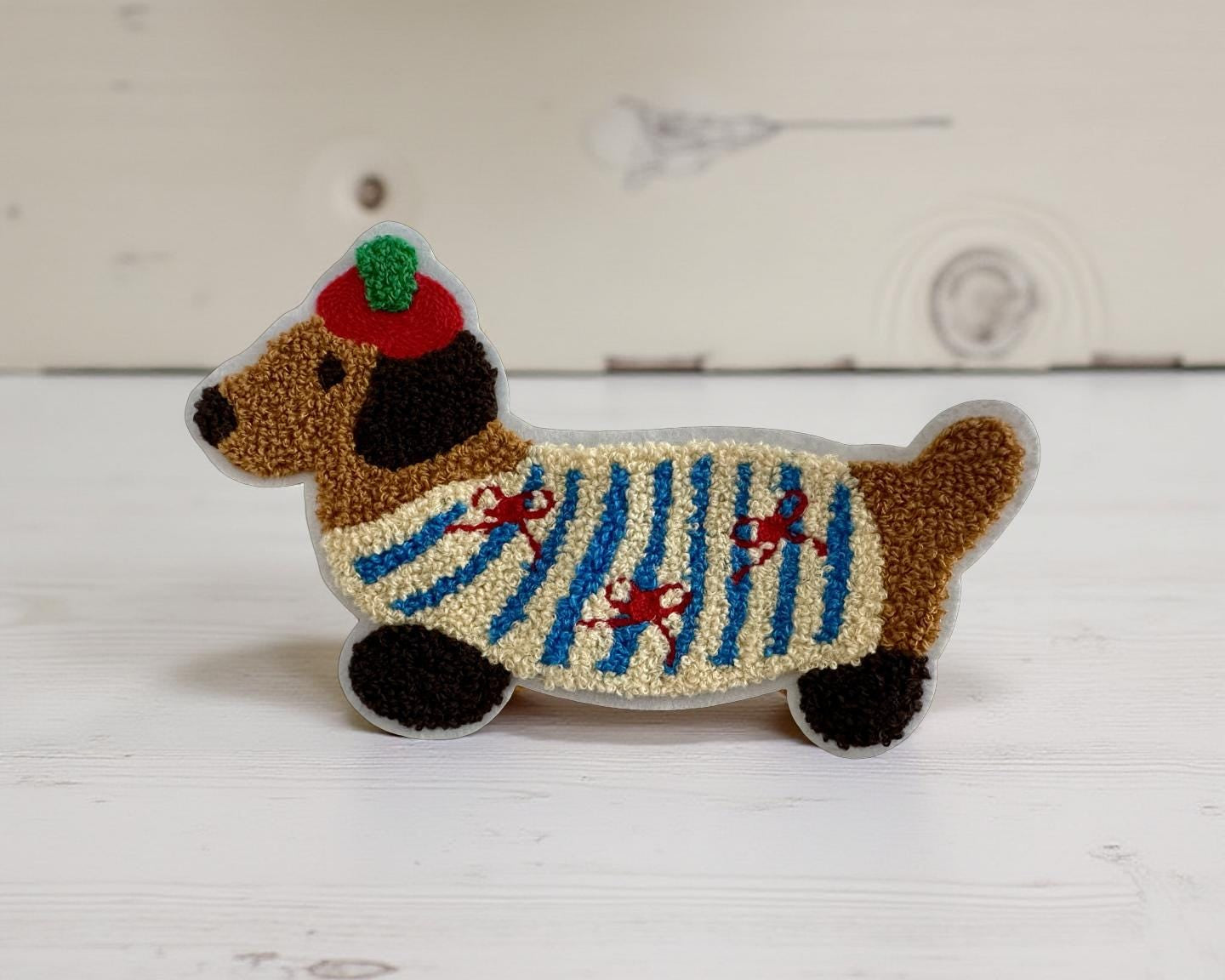 Dackel Patch XXL | großes Stick Motiv zum Aufnähen | Chenille Hundepatch Aufnäher