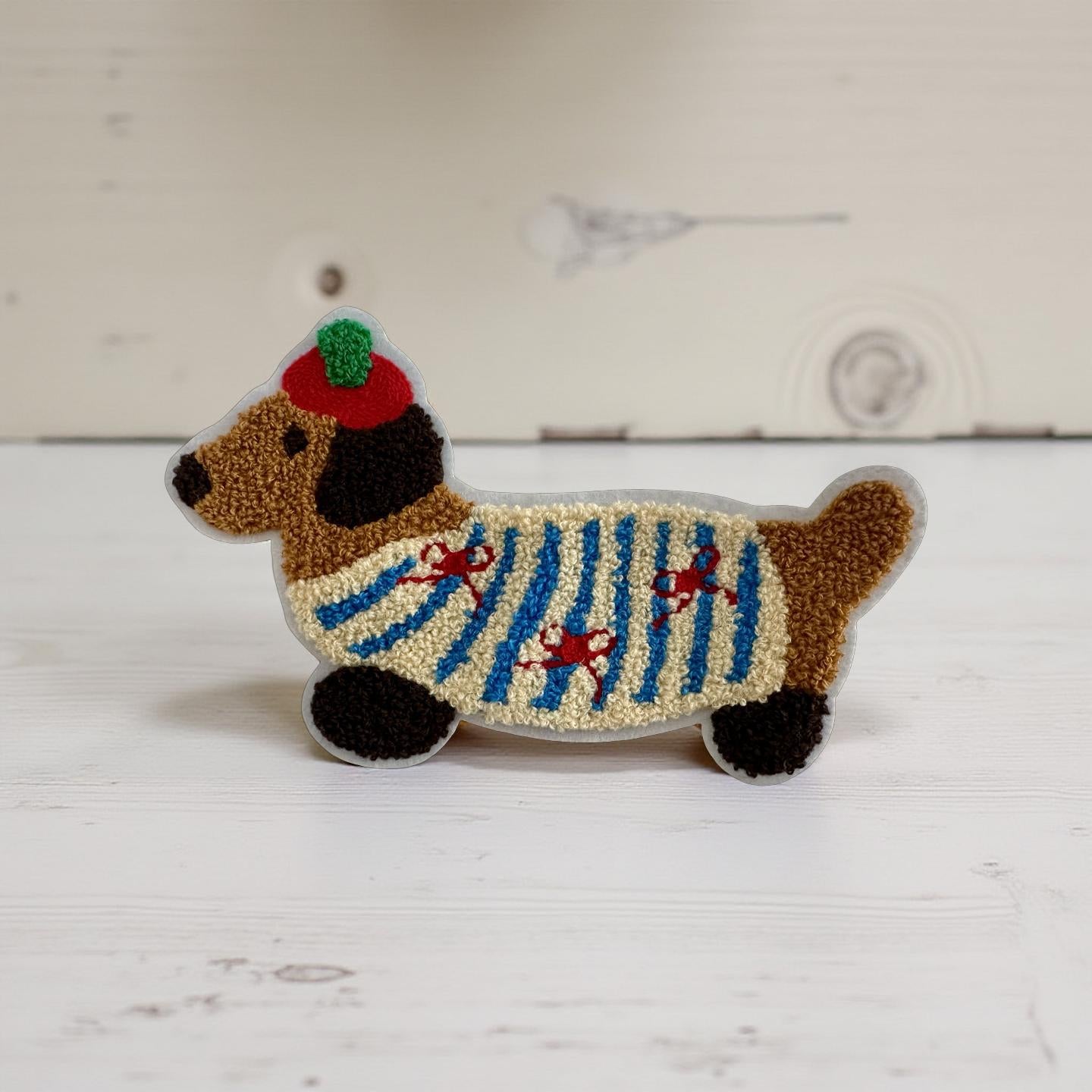 Dackel Patch XXL | großes Stick Motiv zum Aufnähen | Chenille Hundepatch Aufnäher