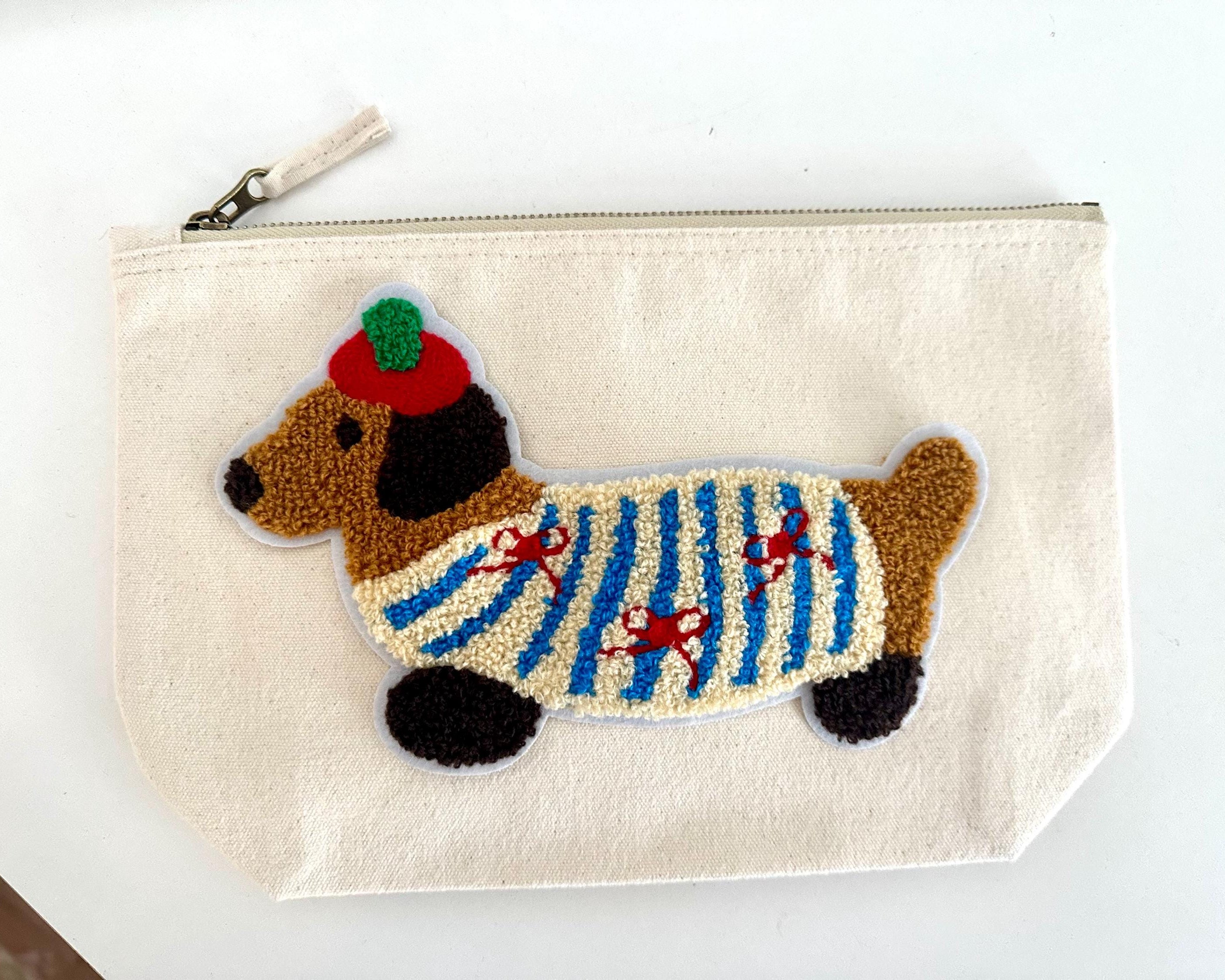 Dackel Patch XXL | großes Stick Motiv zum Aufnähen | Chenille Hundepatch Aufnäher