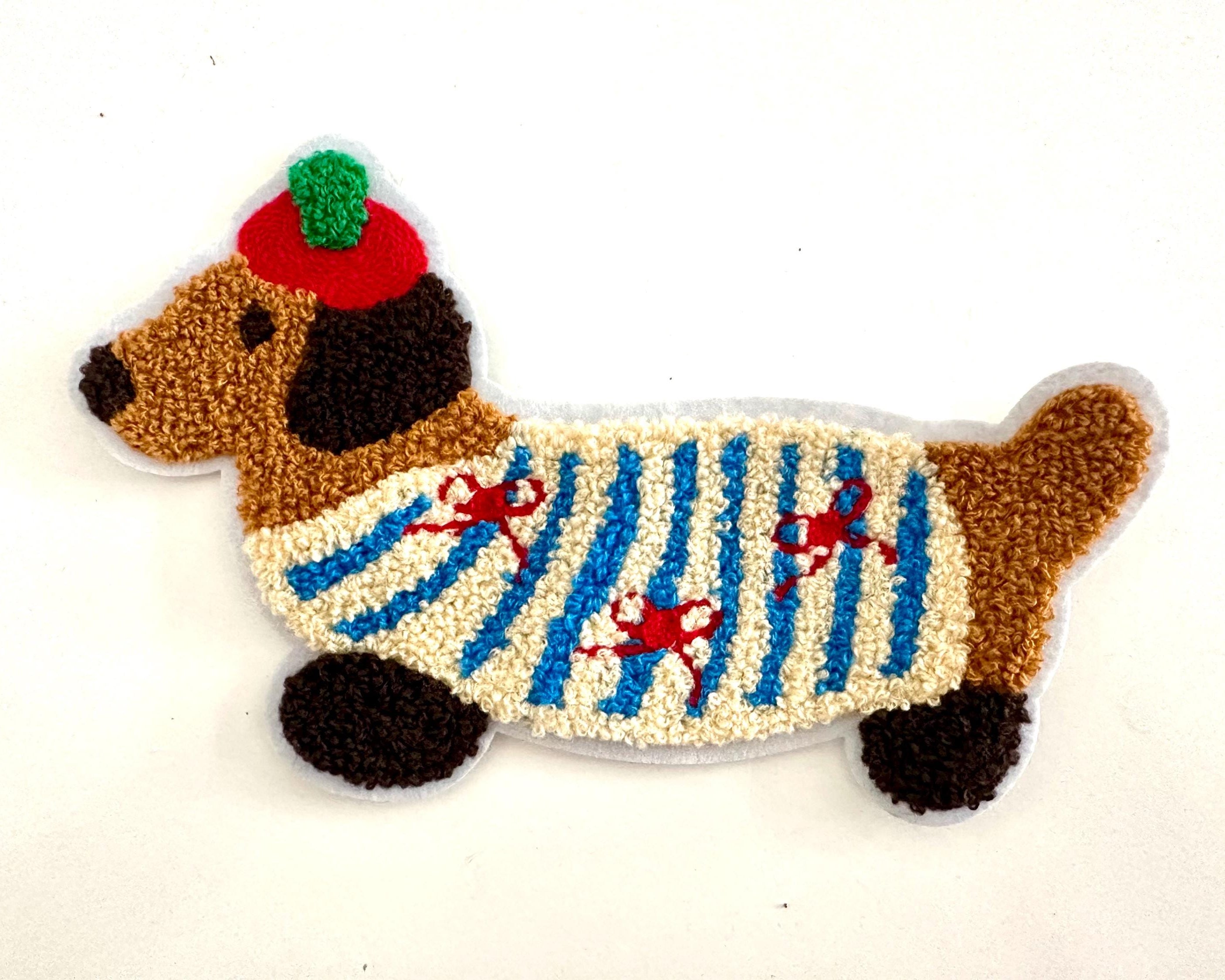 Dackel Patch XXL | großes Stick Motiv zum Aufnähen | Chenille Hundepatch Aufnäher