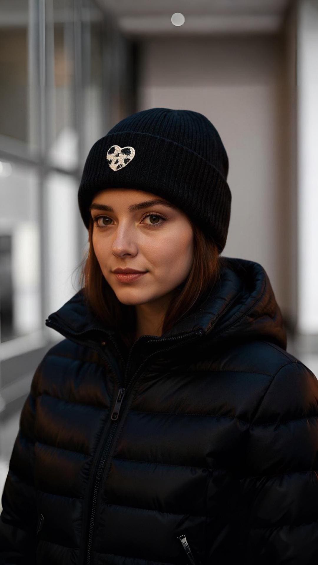 Strick Mütze | mit gesticktem Leo Herz | Leoherz | schwarz, grau, hellgrau, taupe