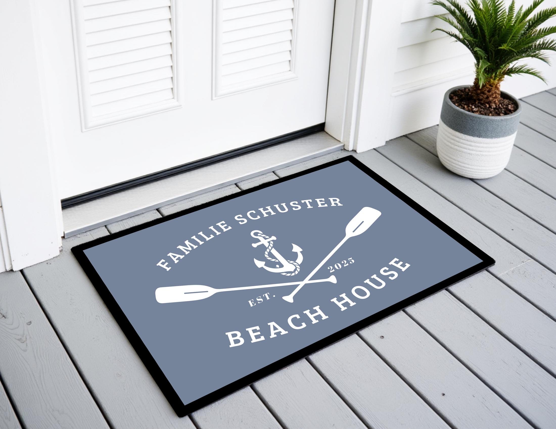 Fußmatte Beach House | Personalisierter Fußabtreter mit Namen, Jahreszahl, blaugrau, grau oder schwarz
