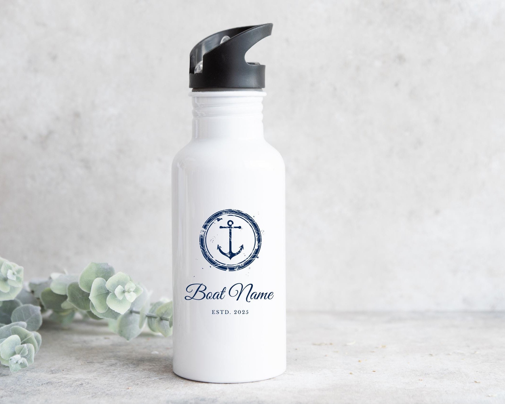 Edelstahl Trinkflasche | Boots Name maritimes Design | Flasche unzerbrechlich | Personalisierbar Geschenk Bootsbesitzer