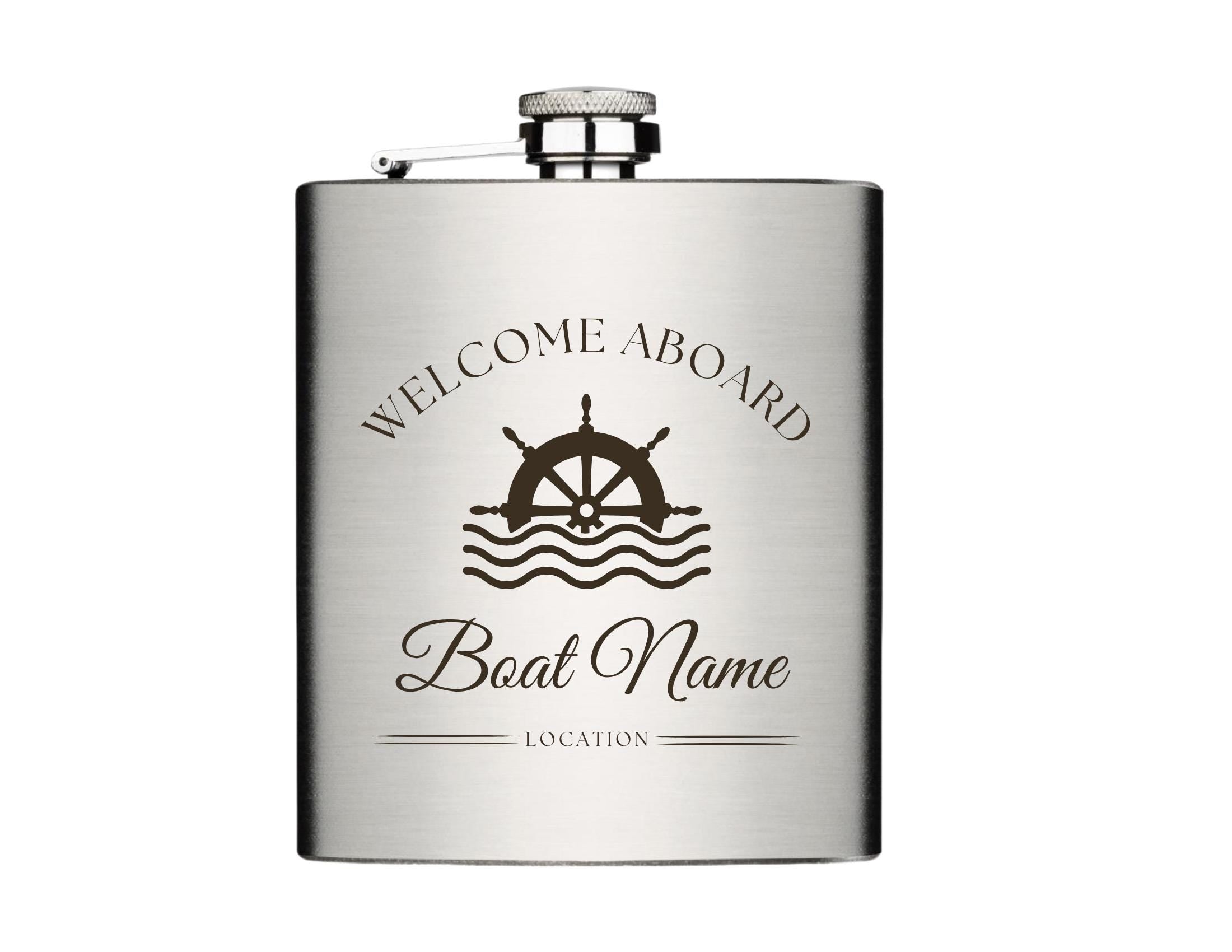 Flachmann Bootsbesitzer, Segler, Skipper | personalisiertes Geschenk | Edelstahl Flasche | Lasergravur Boot Name | maritimes Design