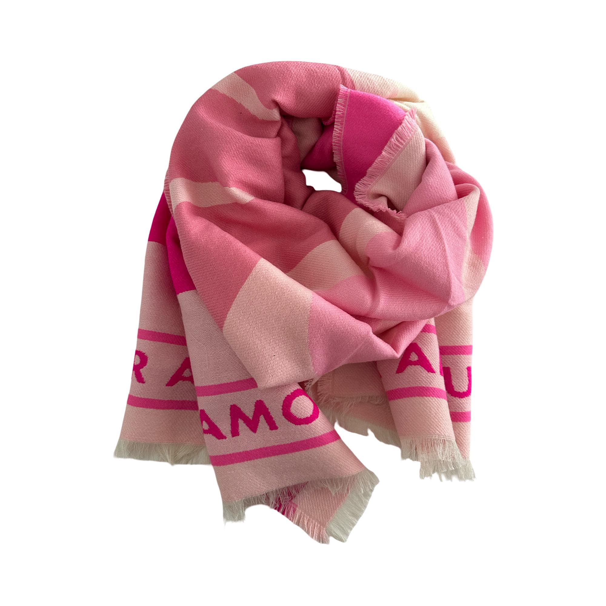 Breiter Schal AMOUR in Rosa, weiß und pink| Viskose | Webschal Tuch Stola | 180 x 70 cm