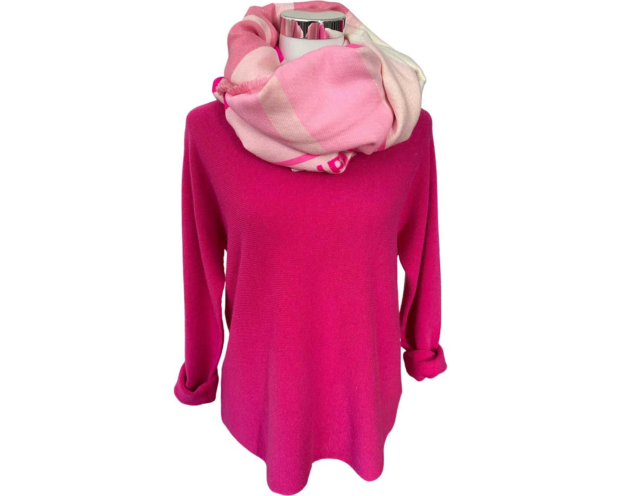 Breiter Schal AMOUR in Rosa, weiß und pink| Viskose | Webschal Tuch Stola | 180 x 70 cm