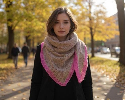 Schal | Dreieckstuch camel & Pink | 190 x 90 cm