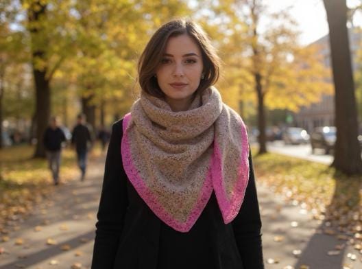 Schal | Dreieckstuch camel & Pink | 190 x 90 cm