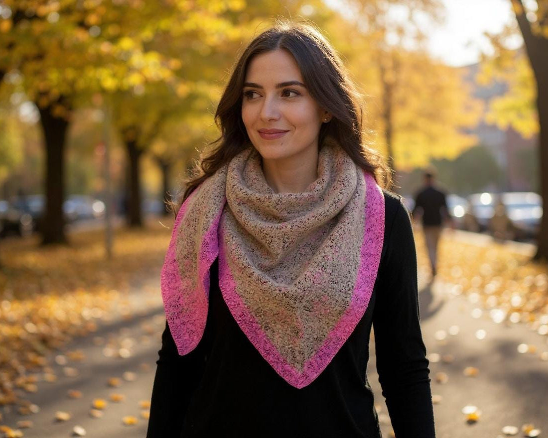 Schal | Dreieckstuch camel & Pink | 190 x 90 cm