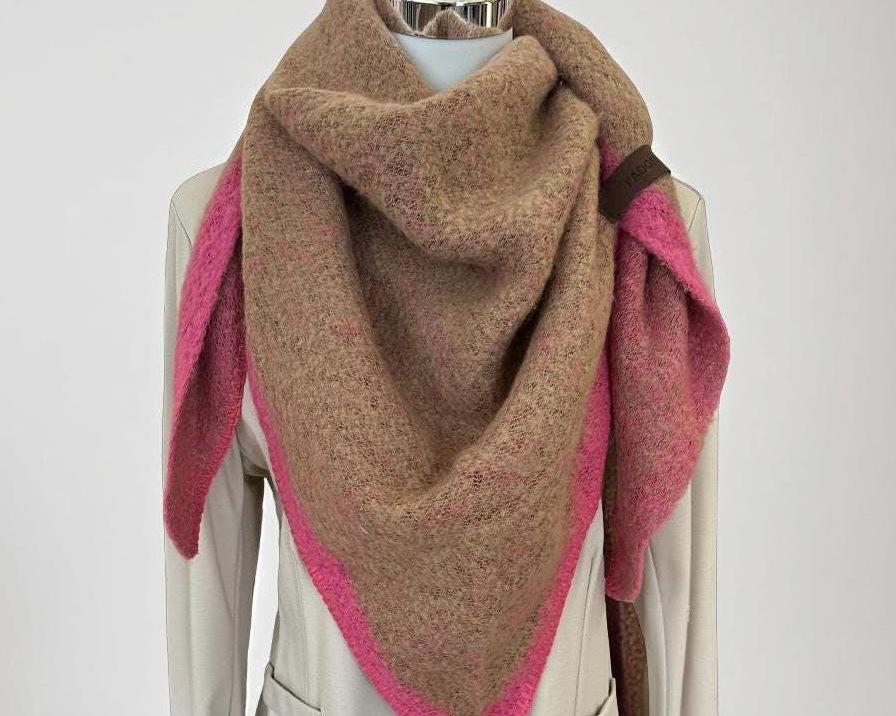 Schal | Dreieckstuch camel & Pink | 190 x 90 cm