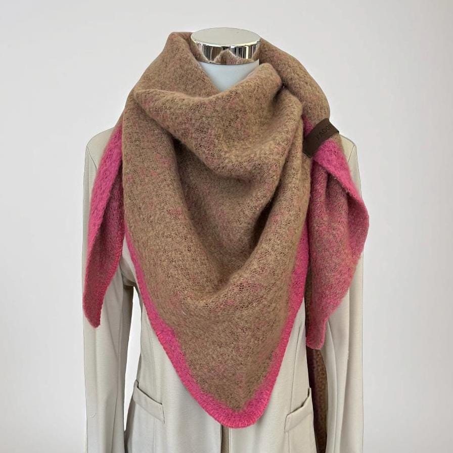 Schal | Dreieckstuch camel & Pink | 190 x 90 cm