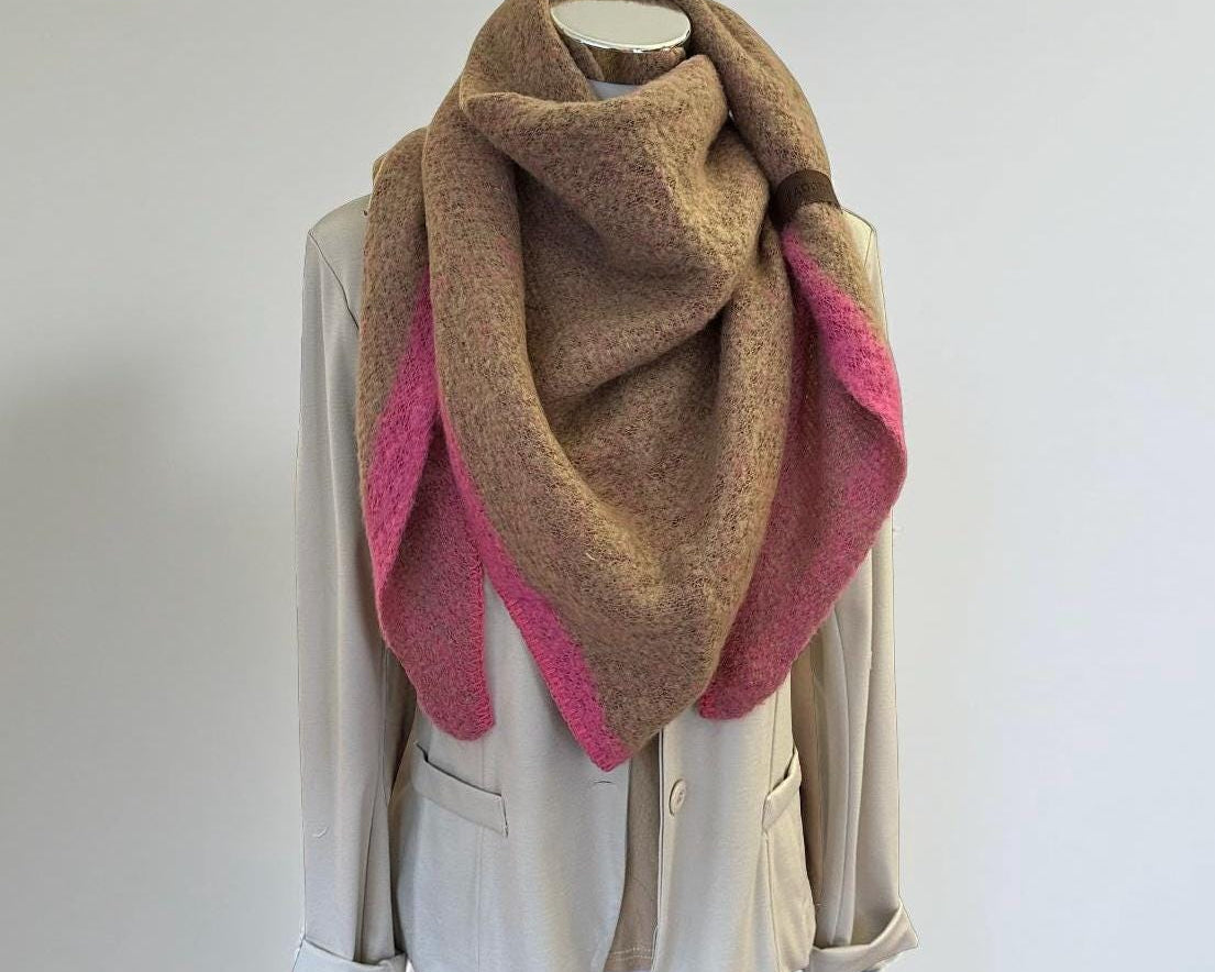Schal | Dreieckstuch camel & Pink | 190 x 90 cm
