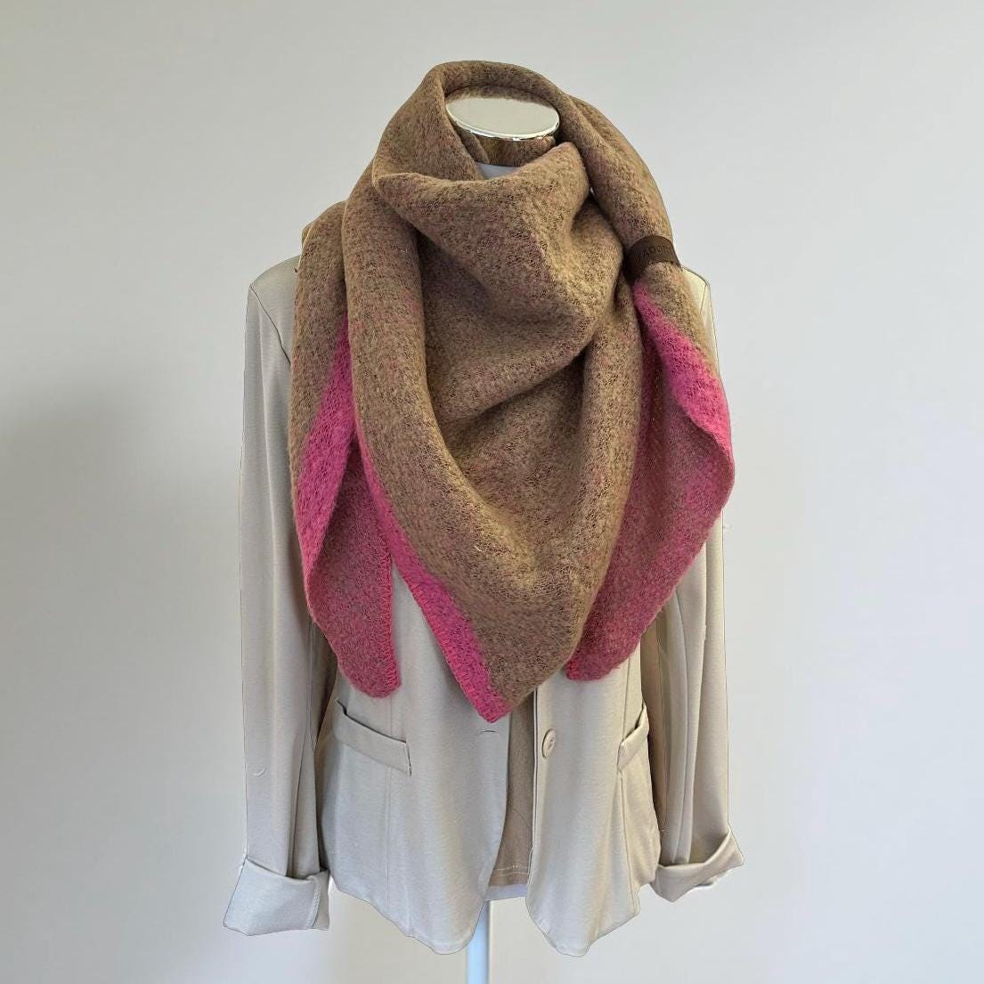Schal | Dreieckstuch camel & Pink | 190 x 90 cm