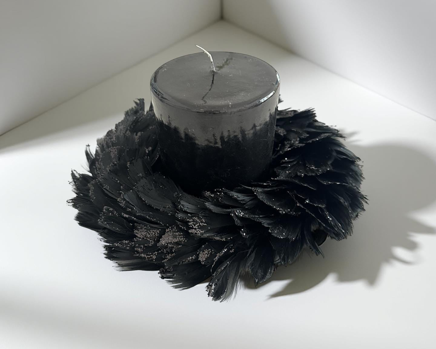 Feder Kranz schwarz Glitzer | Deko | 20 cm Durchmesser | Weihnachten Halloween