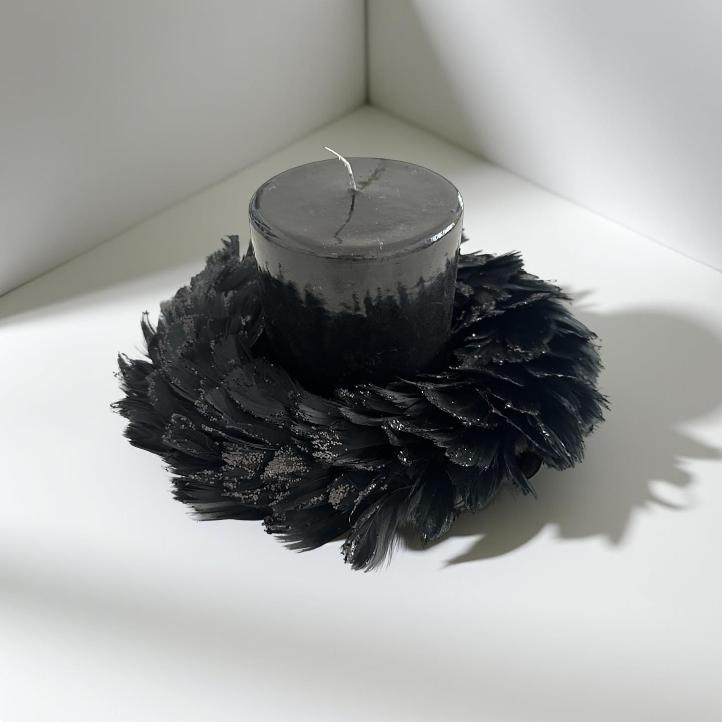 Feder Kranz schwarz Glitzer | Deko | 20 cm Durchmesser | Weihnachten