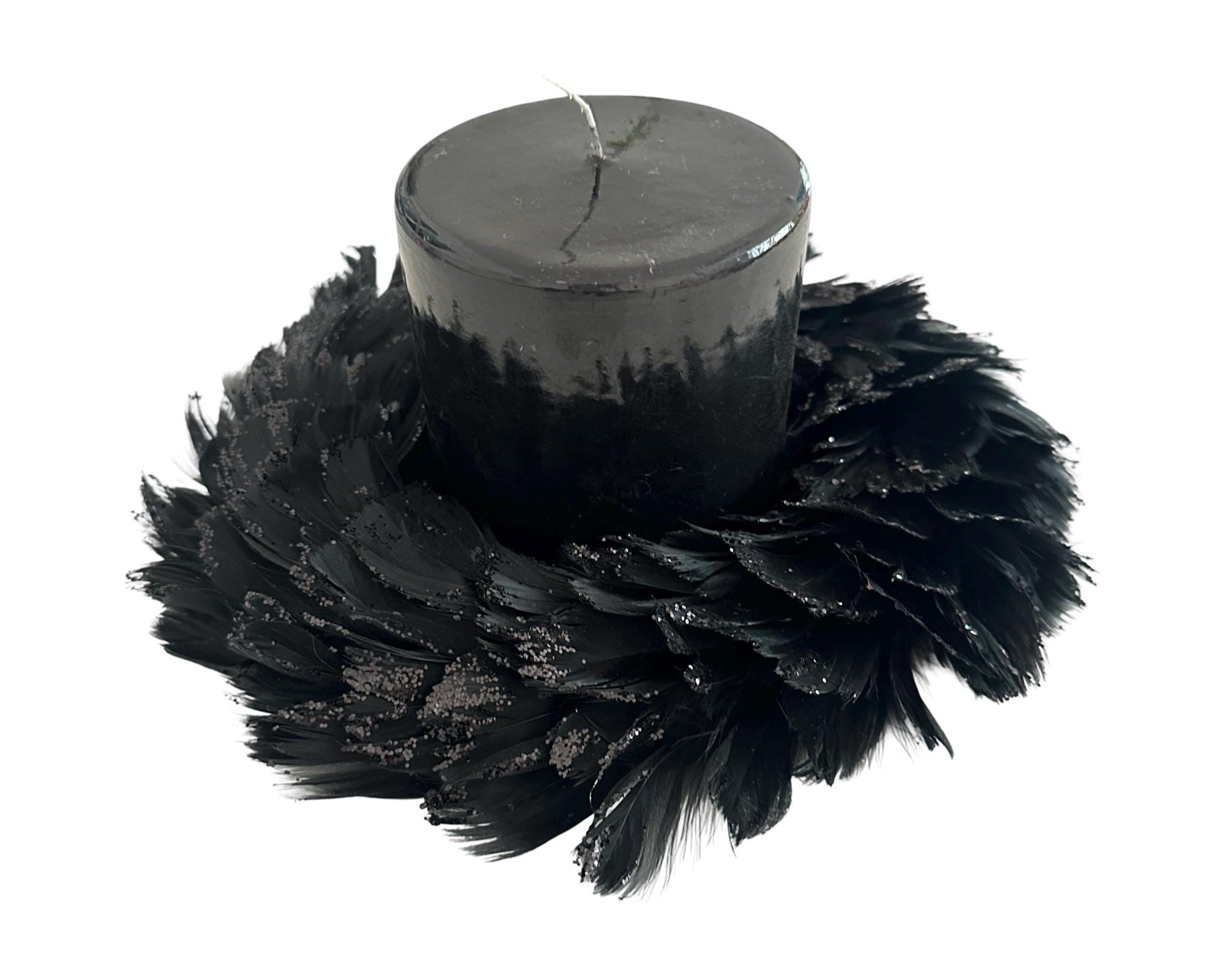 Feder Kranz schwarz Glitzer | Deko | 20 cm Durchmesser | Weihnachten Halloween